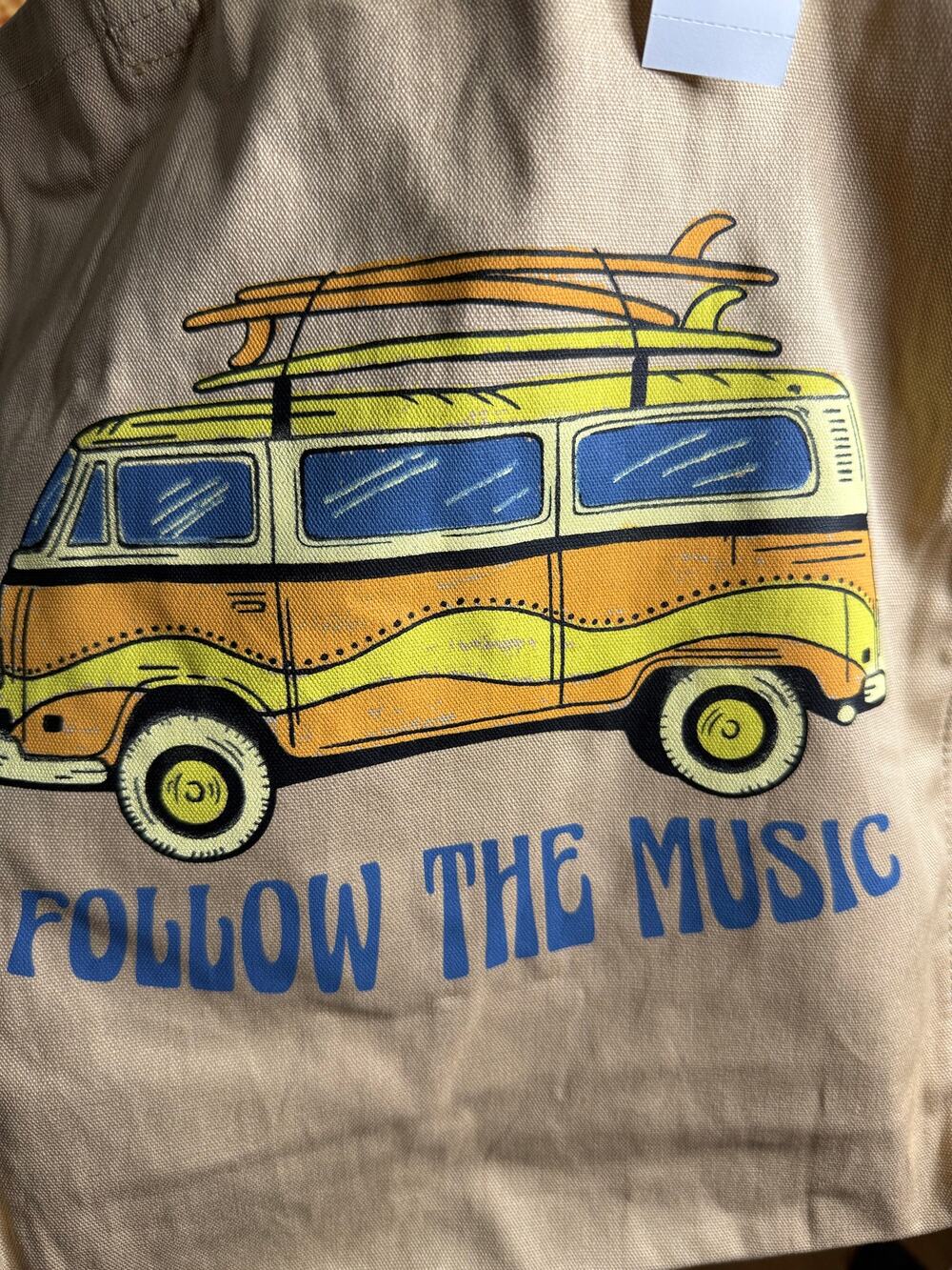 American Eagle Follow The Music Canvas Tote Bag, Boho Surf Van, NWT
